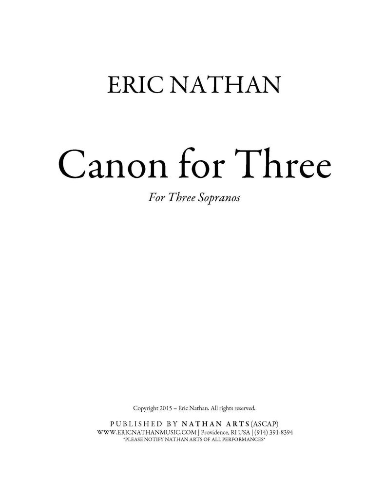 "Canon for Three" (2015) for three sopranos
