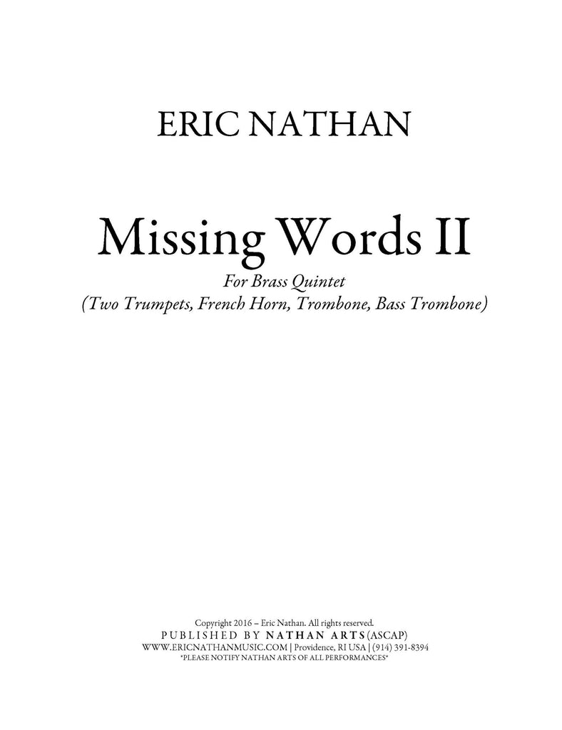 Missing Words II (2016) - For Brass Quintet