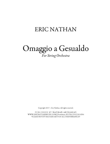 Omaggio a Gesualdo (2017) - For String Orchestra