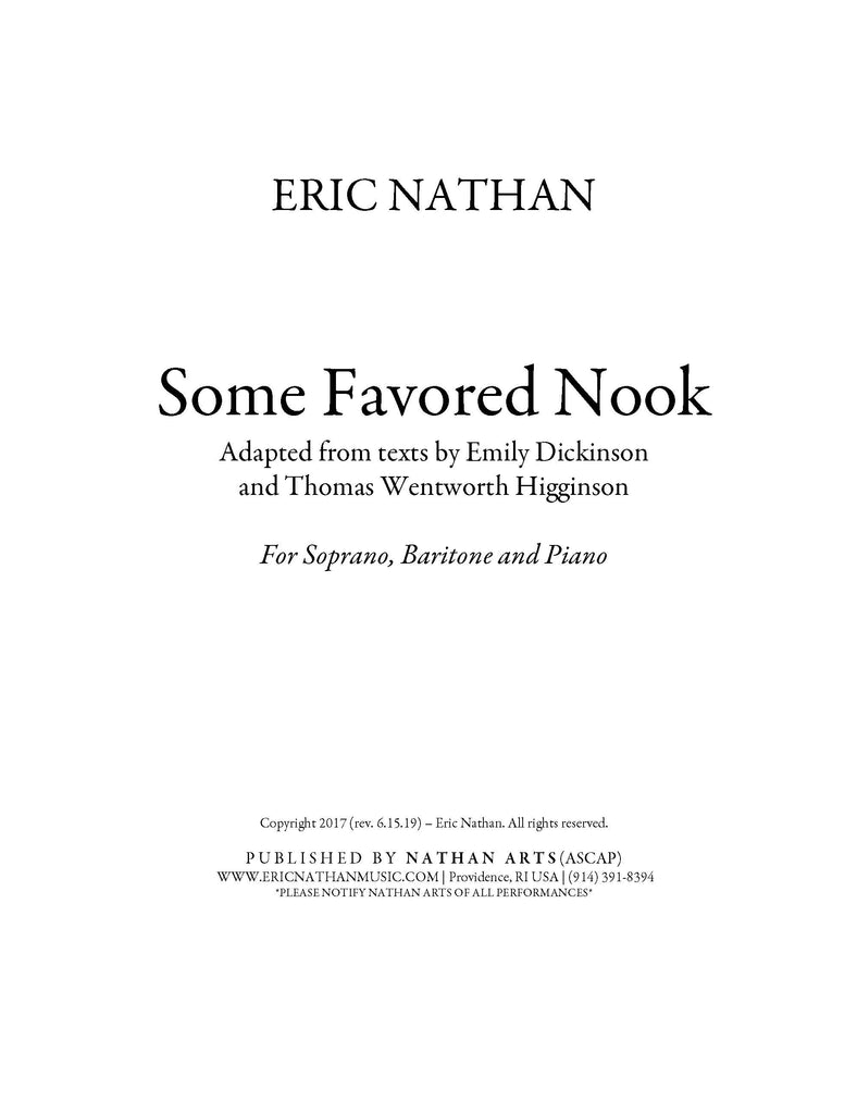 "Some Favored Nook" for soprano, baritone and piano