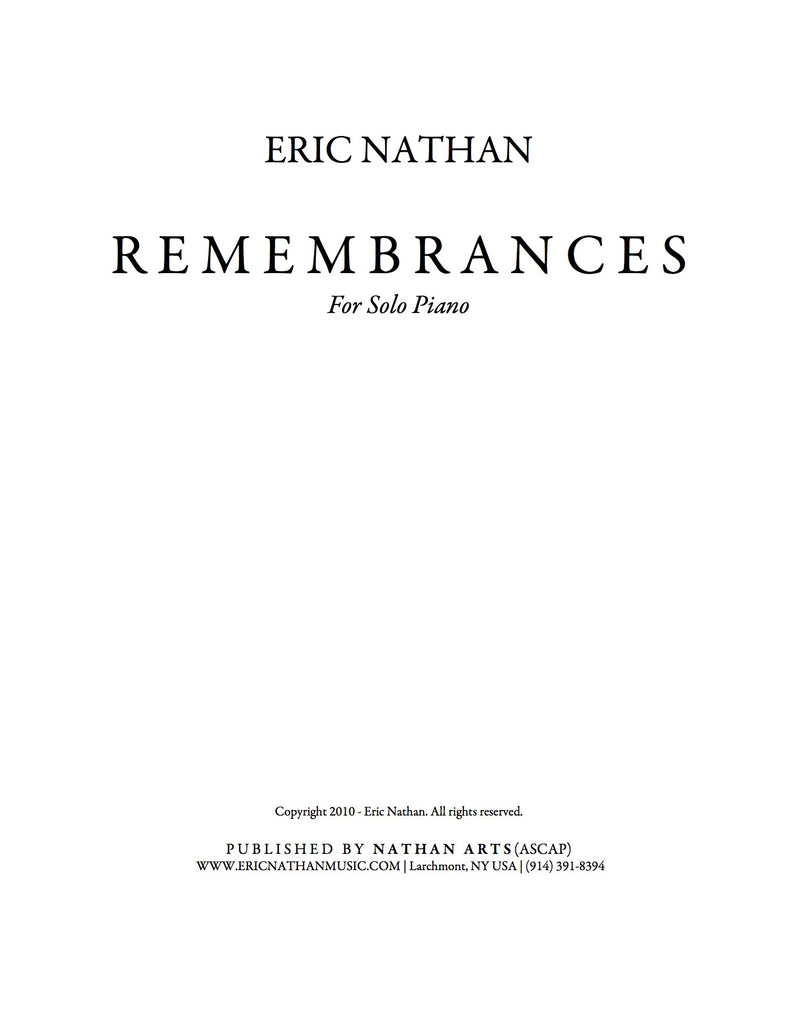 "Remembrances" (2010) - For Piano